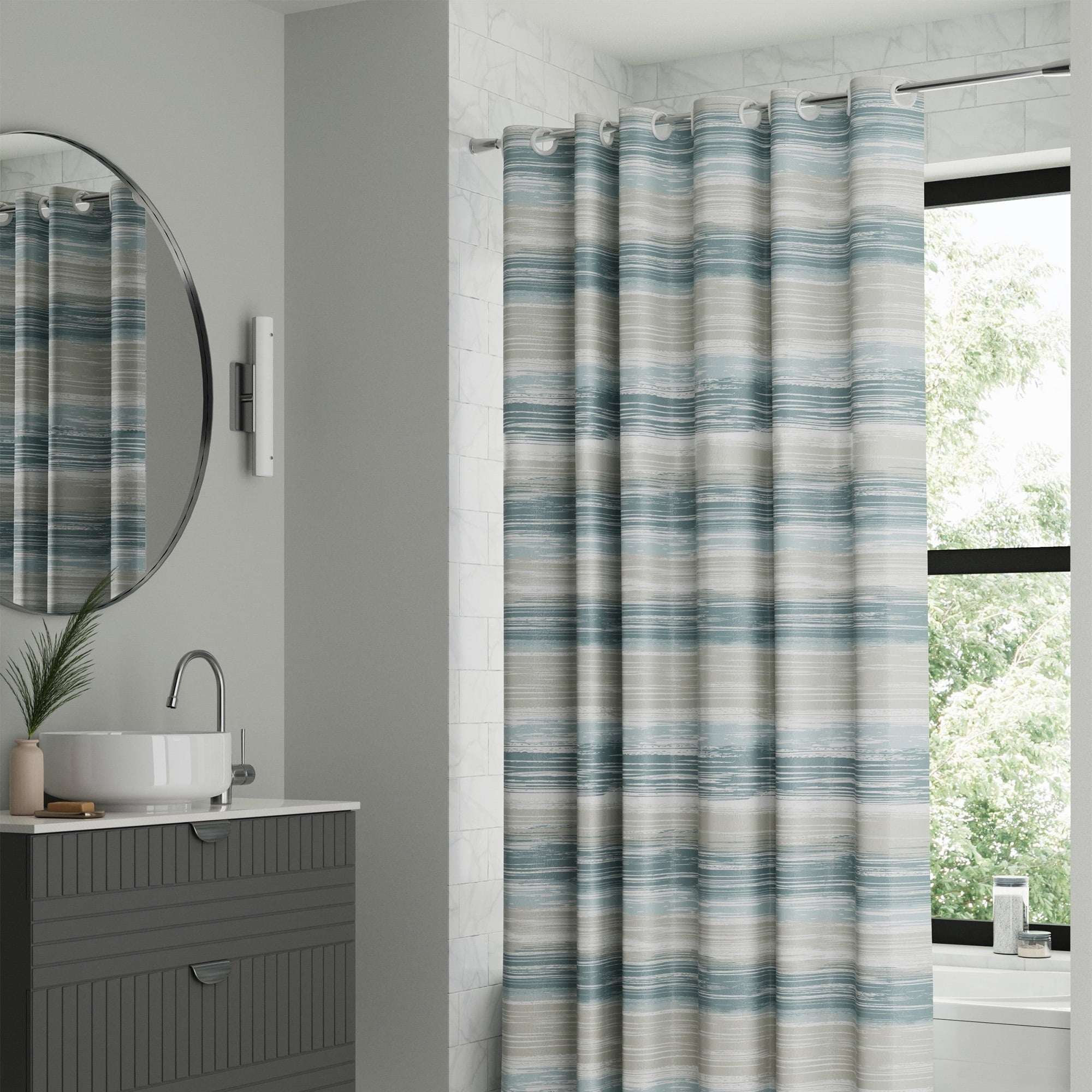 Mainstays Gemma Easy Hang Hookless Fabric Shower Curtain with Built-in Rings, 70" x 74", Black