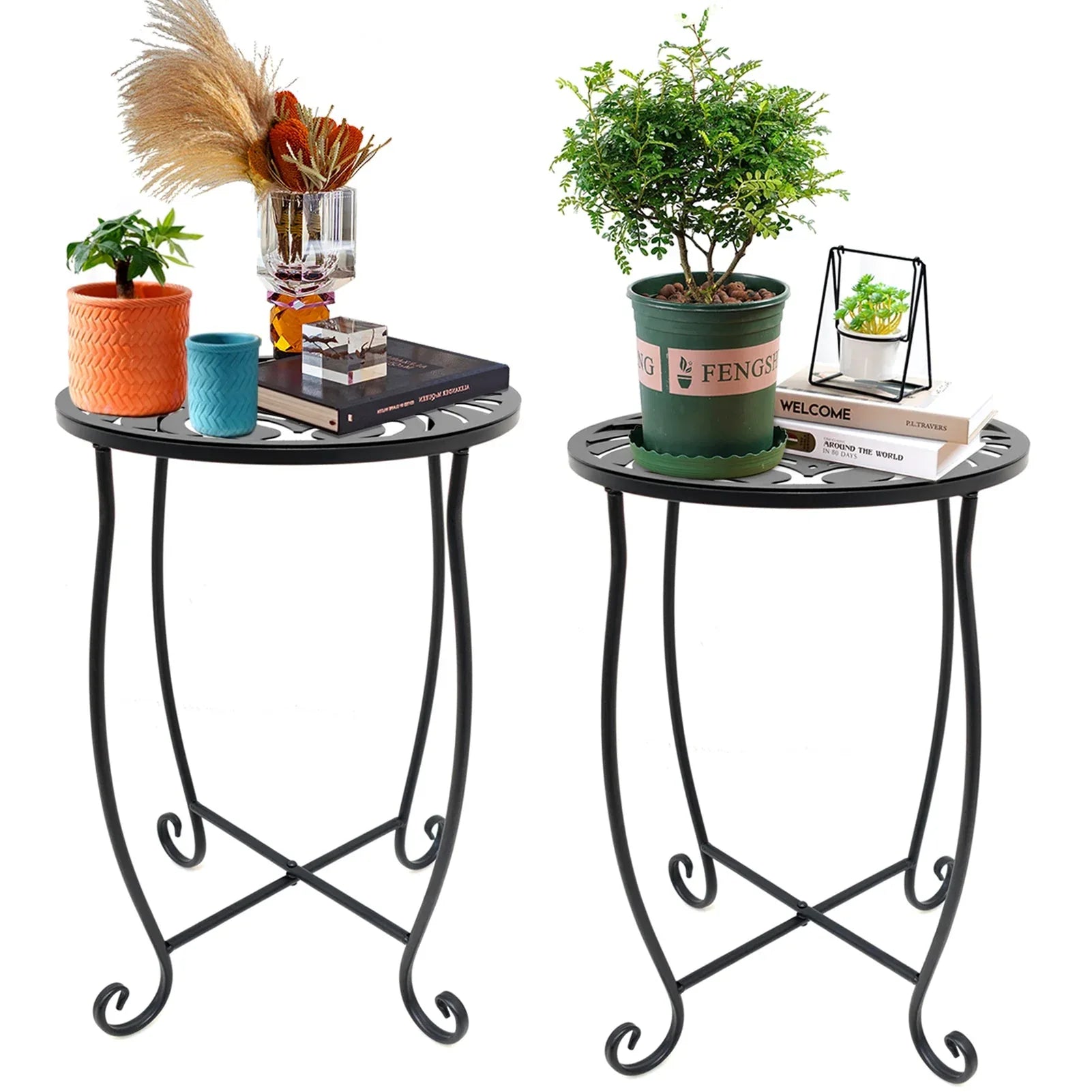 KABB 15'' Tall Plant Stand for Flower Pot Set of 1, Round Metal Plant Stand Indoor, Decorative Black Flower Pot Stand Plant Table - USA MEGA SHOP