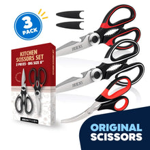 Kitchen scissors set of 3 with black and red handles and stainless steel blades