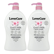 2-pack body wash bottles with pink pump, cherry blossom goat's milk scent