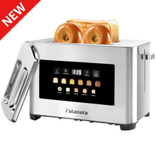 Stainless steel 2-slice toaster with wide slots and LED touchscreen control panel