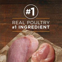 Raw poultry pieces on paper with real poultry #1 ingredient label text