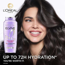 L'Oreal Paris Elvive Hyaluron Plump hydrating shampoo bottle with up to 72h claim