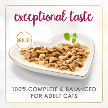 Grilled cat food in gravy on a small heart-shaped dish