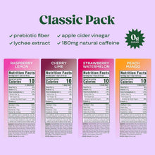 Classic pack nutrition facts labels on four sparkling energy drink cans