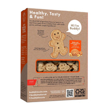Crunchy dog treat box back with clear window and gingerbread biscuits
