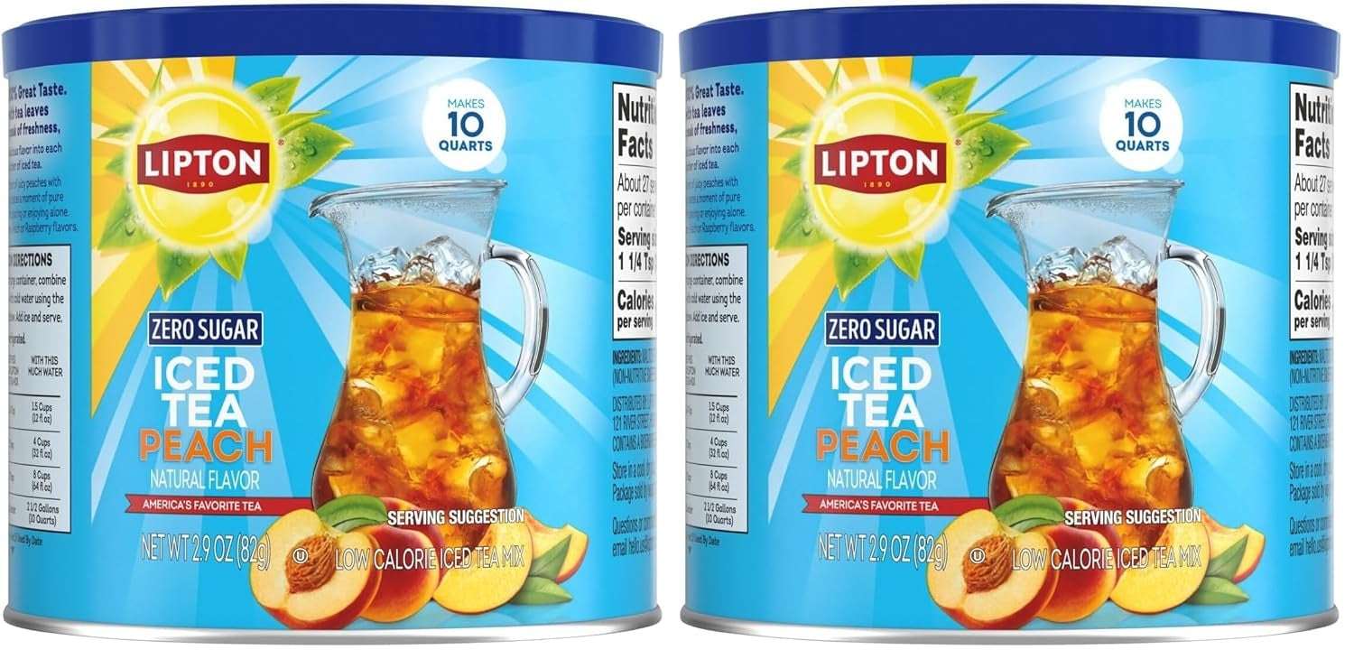 Lipton Zero Sugar Iced Tea Mix, Peach Flavor Black Iced Tea, Makes 10 Quarts