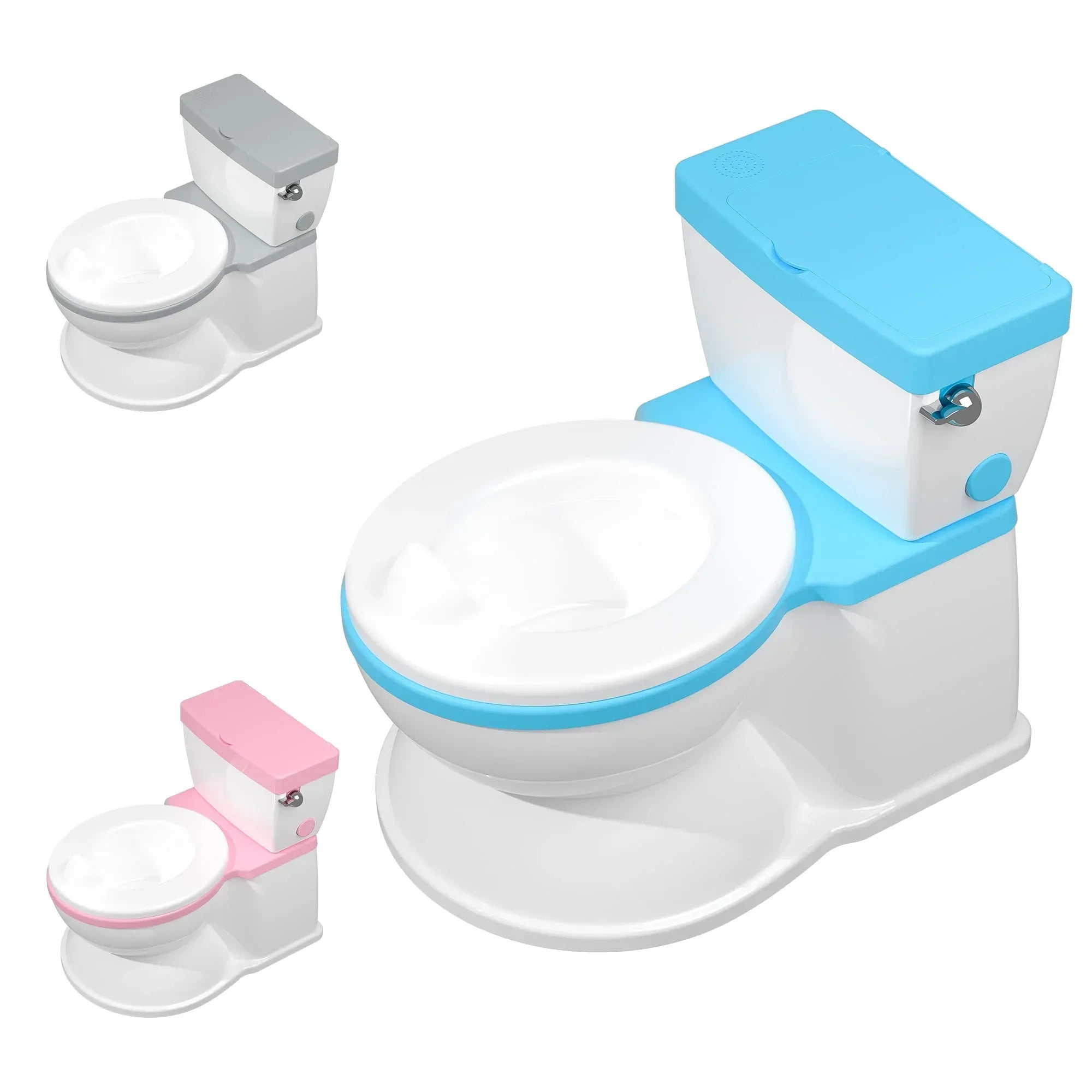 2-in-1 Toddler Potty Training Toilet with Flushing Sound,Blue – Detachable Seat for Boys & Girls, Wipes & Toilet Paper Storage, Easy Clean