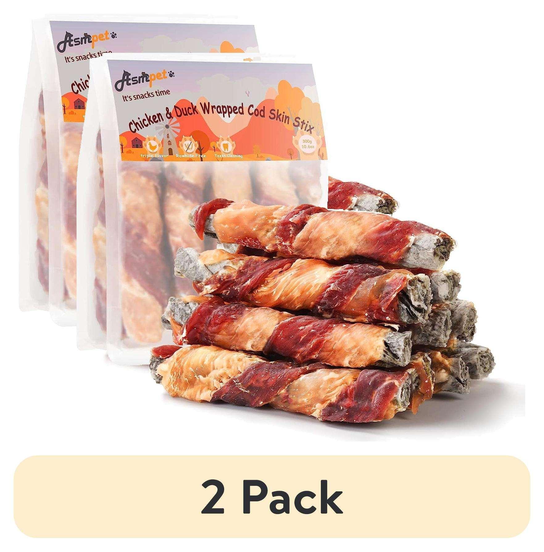 ASMPET Rawhide Free Dog Treats Chicken & Duck Wrapped Cod Skin Stick, Healthy Dog Chew, Training Snacks for Small Medium Large Dogs, 11oz