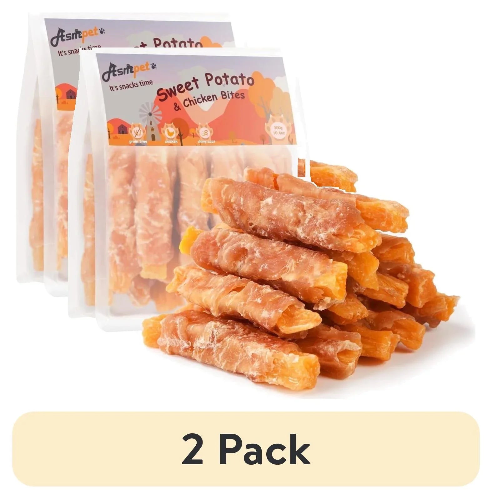 ASMPET Sweet Potato Dog Treats, Natural Chicken Jerky & Sweet Potato Chews for All Dogs, 15pcs