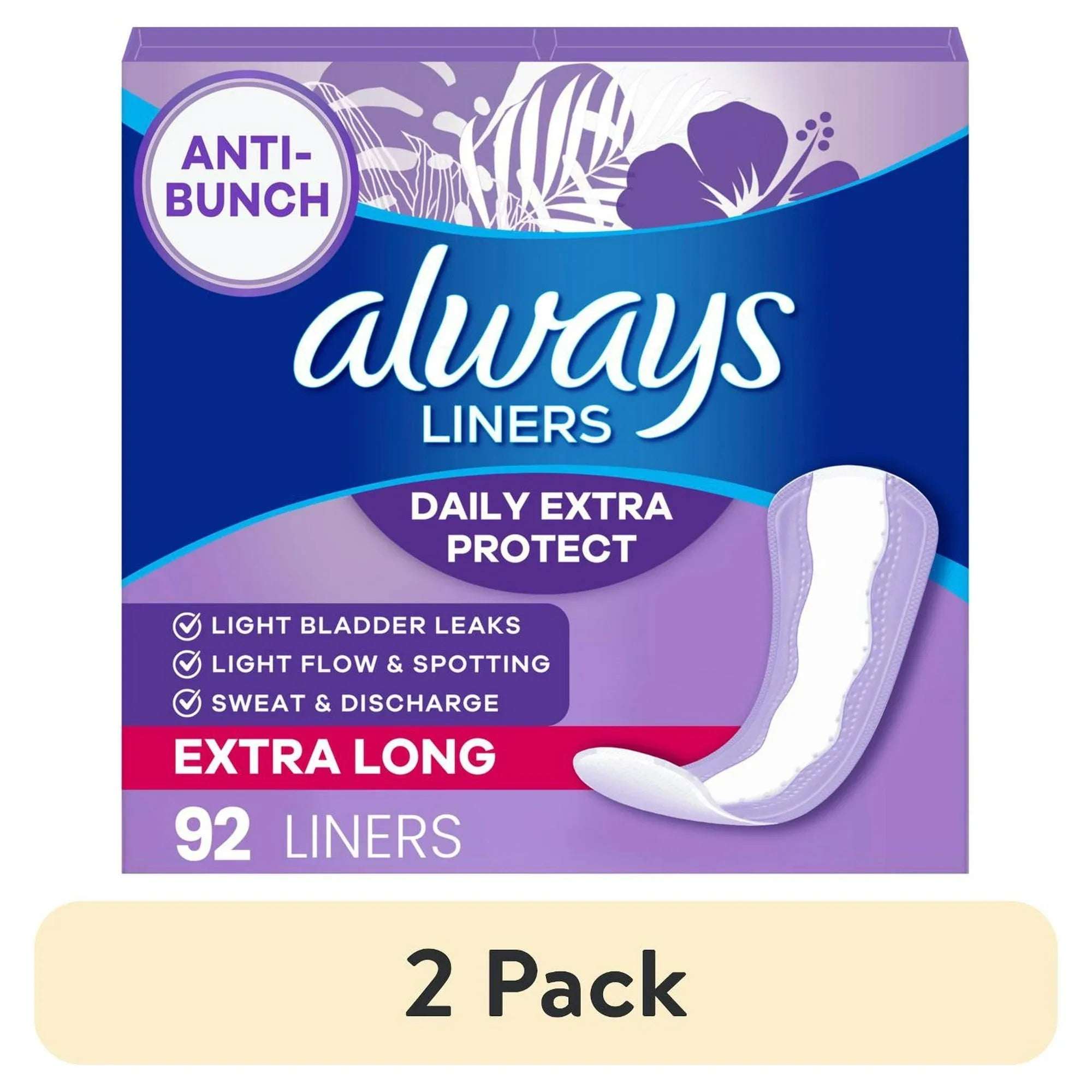 Always Daily Extra Protect Panty Liners, Extra Long Length, Unscented, 92 Count