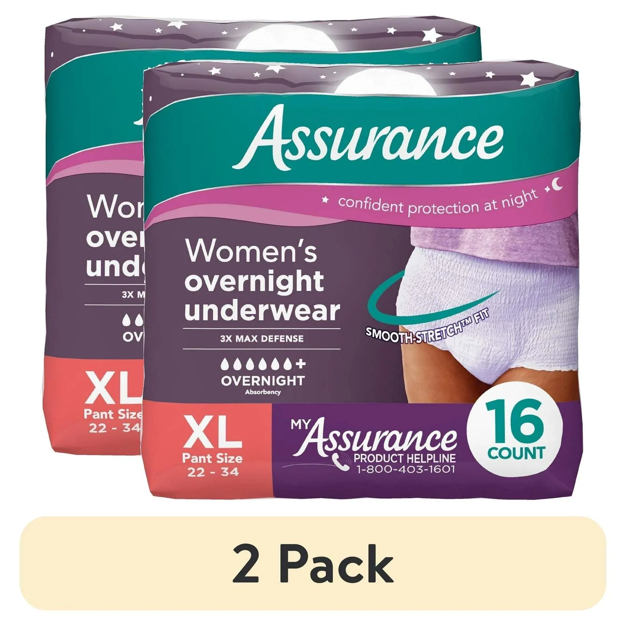 Assurance Women's Overnight Incontinence & Postpartum Underwear, XL , Ultimate Absorbency (16 Count)