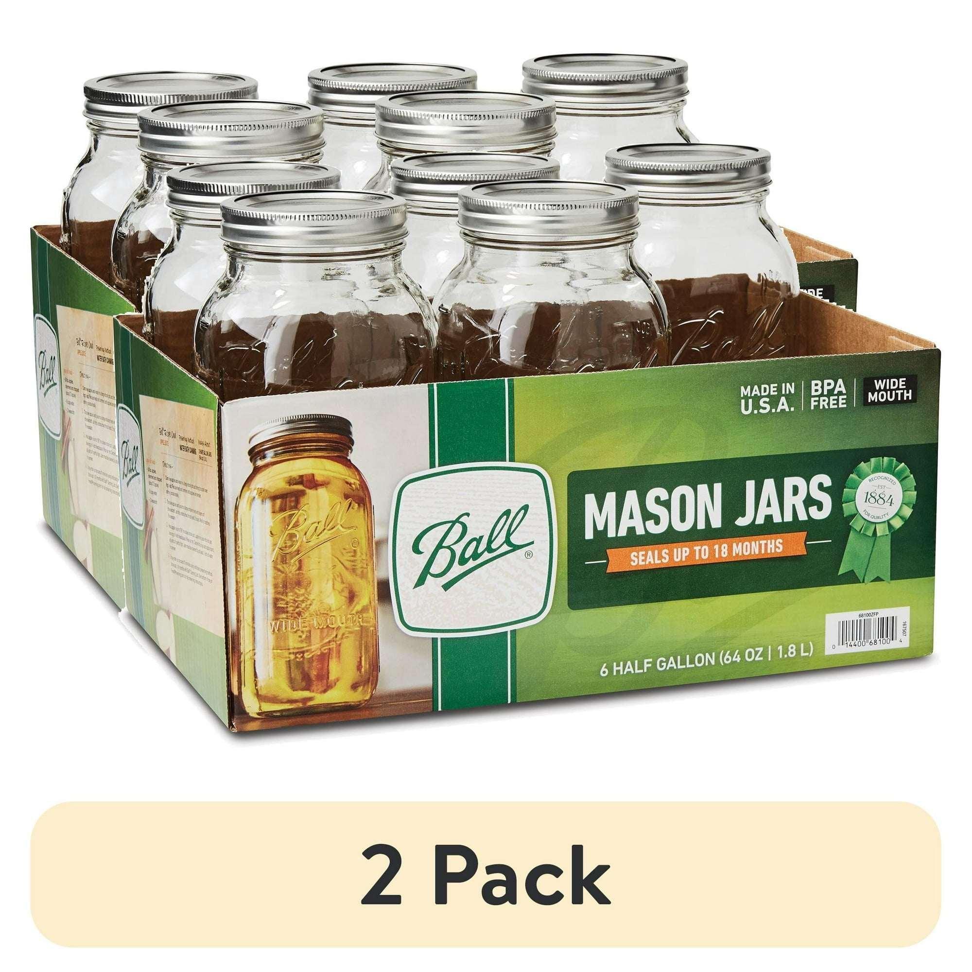 Ball Glass Mason Jar W/Lid & Band, Wide Mouth, 64 Ounces, 6 Count