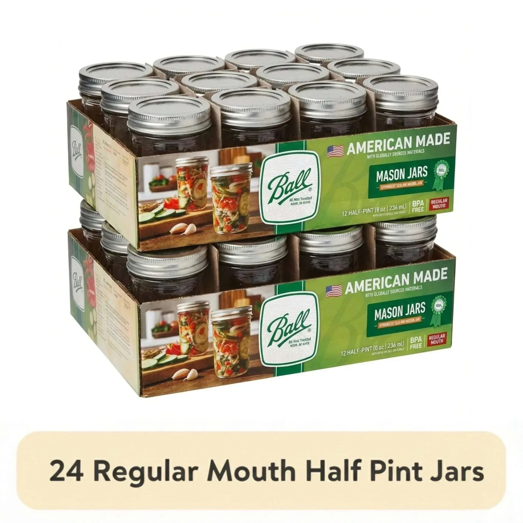 Ball Glass Mason Jar w/ Lid & Band, Regular Mouth, 8 Ounces, 12 Count