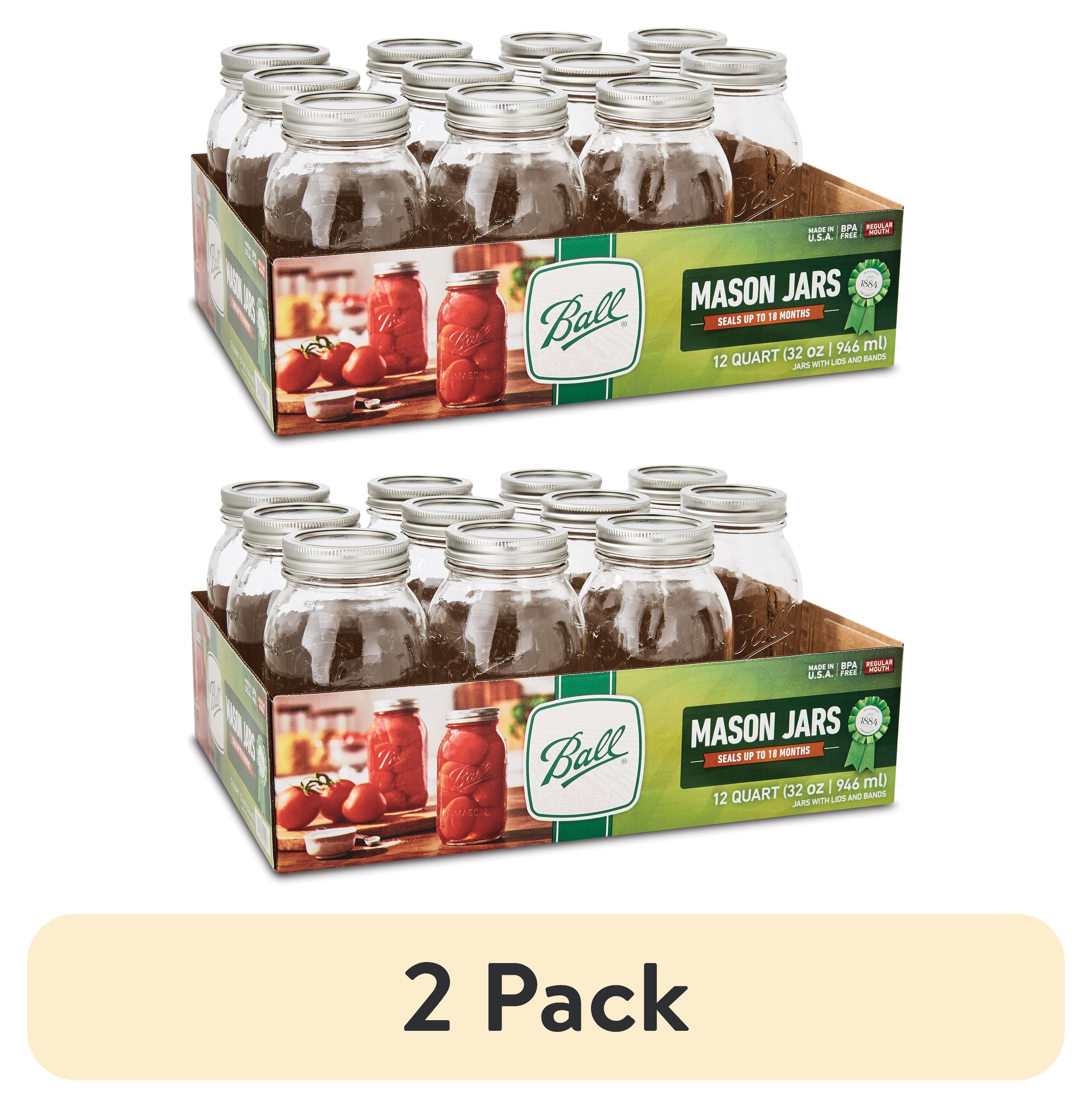 Ball 32 oz Mason Jars, Regular Mouth Quart Canning Jars with Lids and Rings, 12-Pack Large Glass Jars for Home Canning and Fermenting