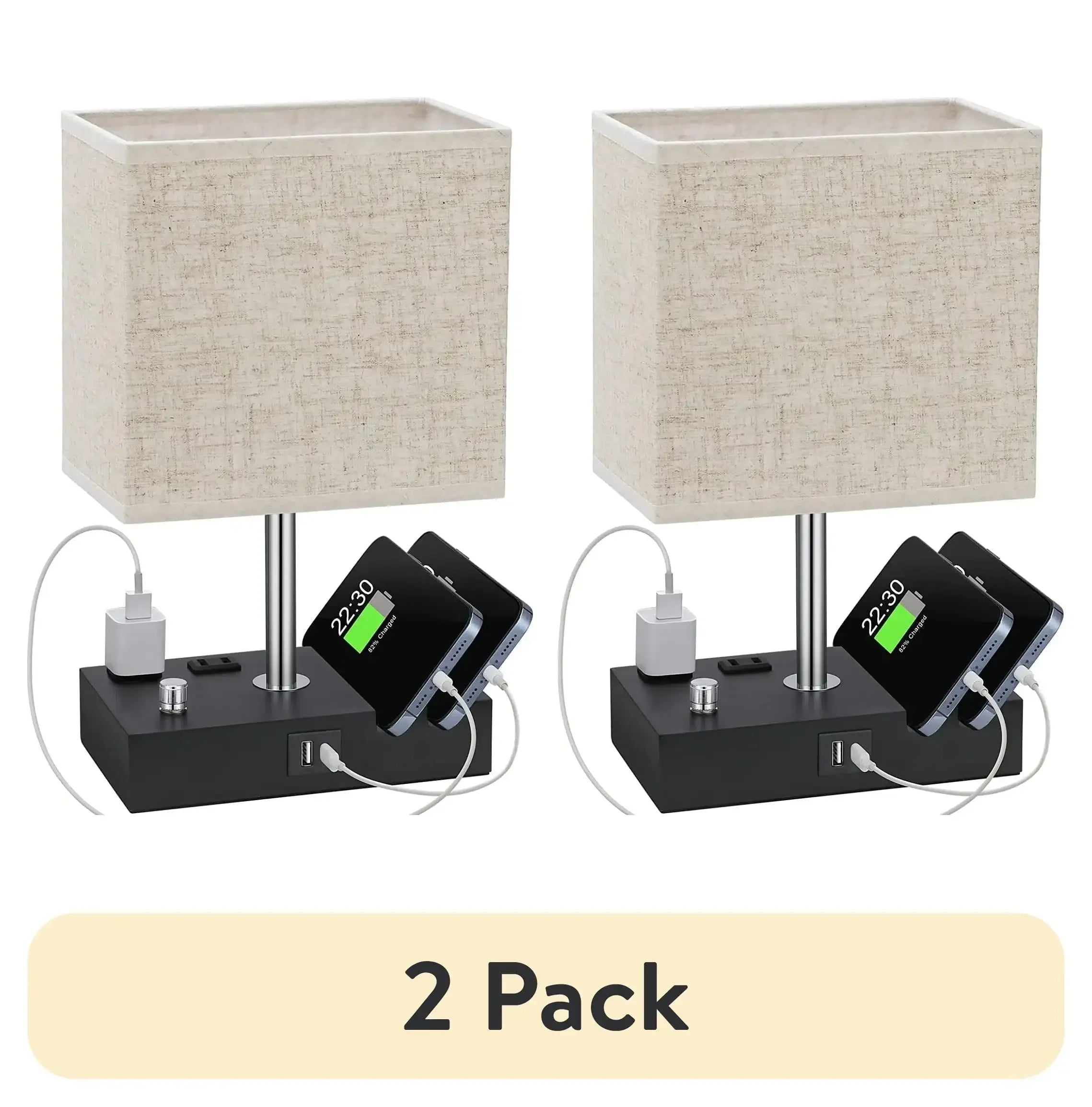 GPED Bedside Table Lamp for Bedroom with Dual Fast USB Charging Ports, Fully Dimmable Nightstand Lamps with 2 Phone Stands and 2 Charging Outlets, Desk lamp with Fabric Shade for Living Room - USA MEGA SHOP