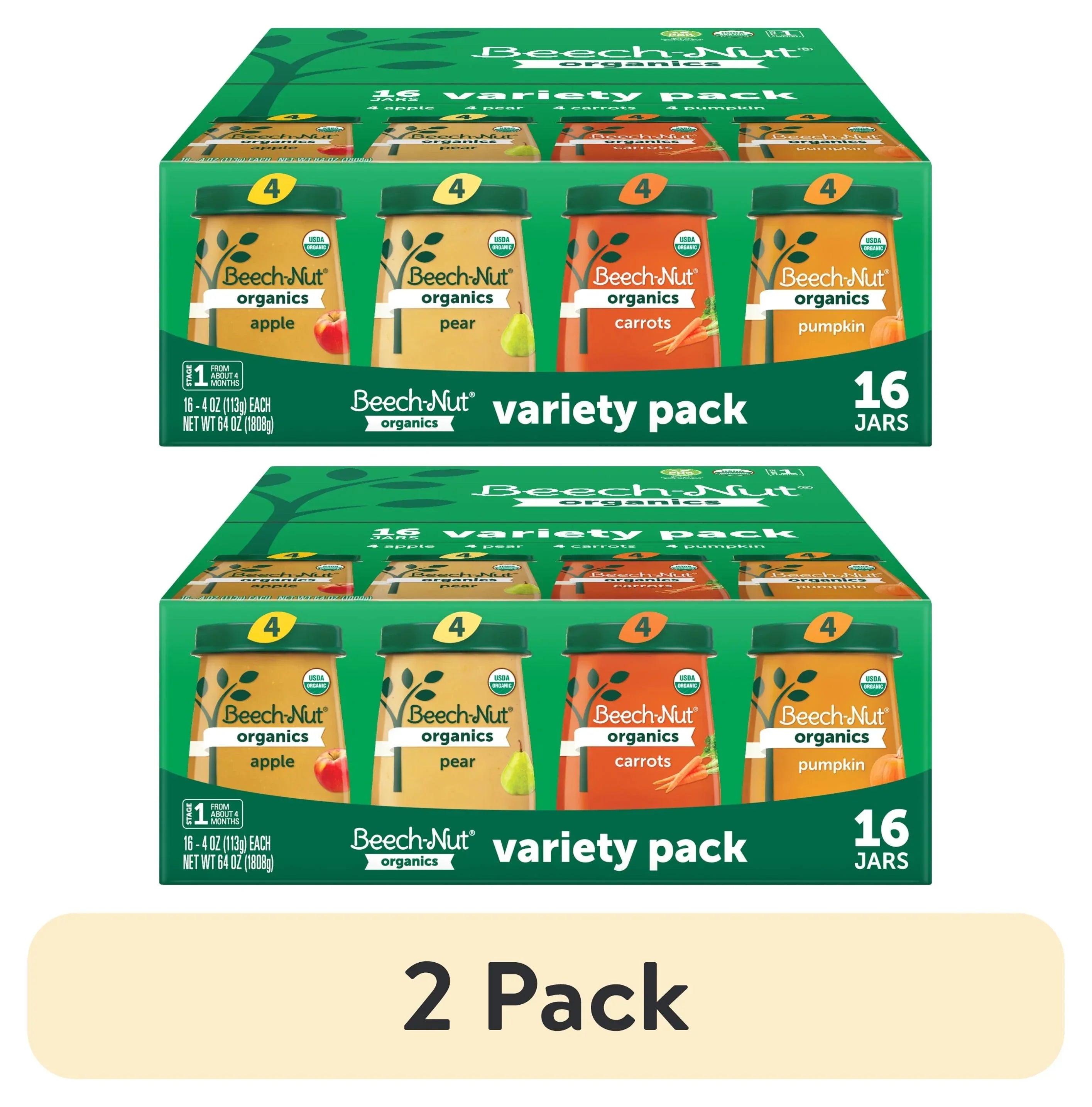 Beech-Nut Organics Stage 1 Baby Food Variety Pack, Fruit & Vegetable, 4oz Jar (16 pack)