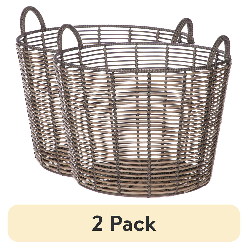Better Homes & Gardens Large Poly Rattan Decorative Storage Basket with Handles, 14 in x 11 in x 8.5 in