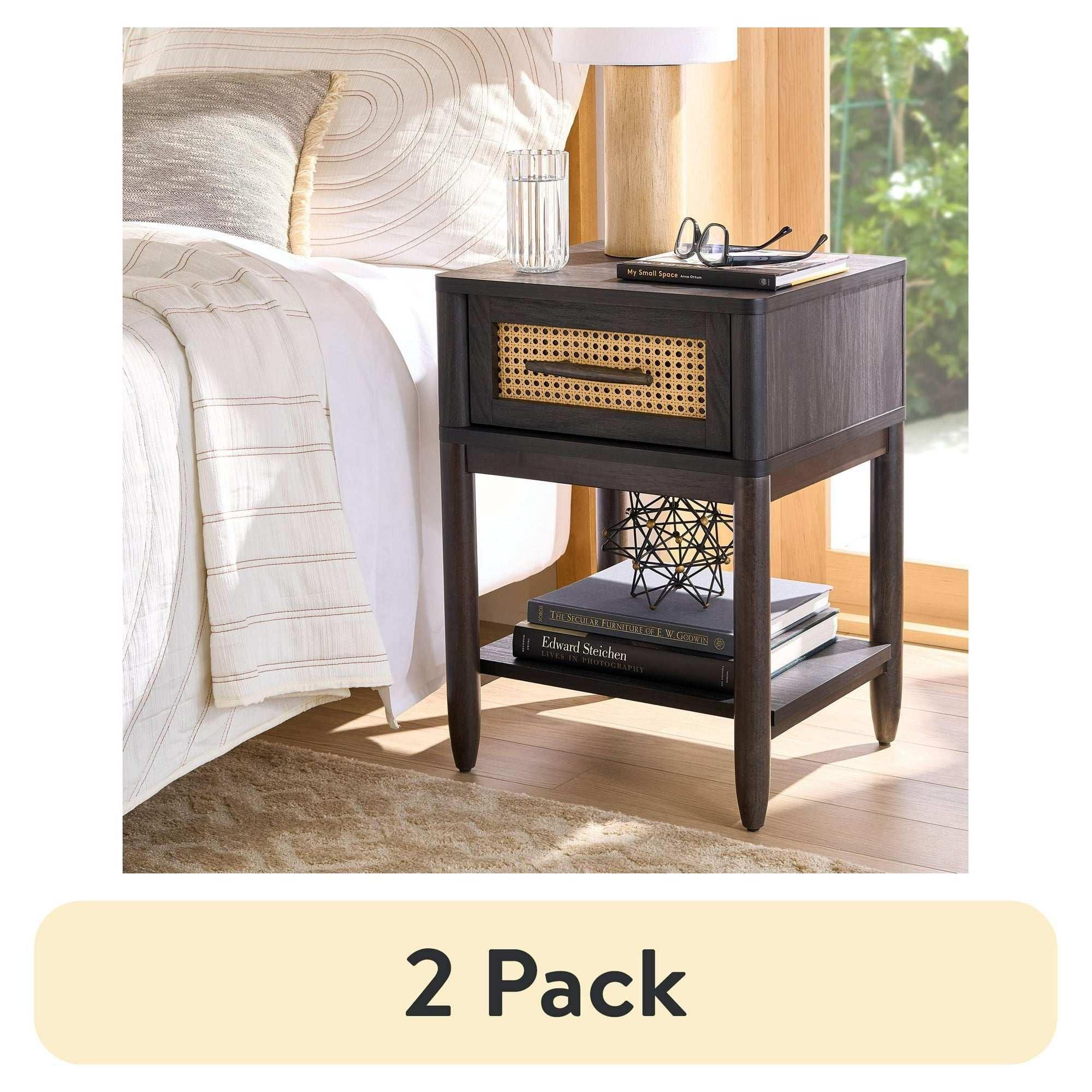Better Homes & Gardens Springwood Caning Nightstand, Light Honey Finish