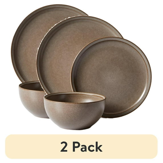 Better Homes and Gardens Banks Brown 12-Piece Stoneware Plates & Bowls Dinnerware Set