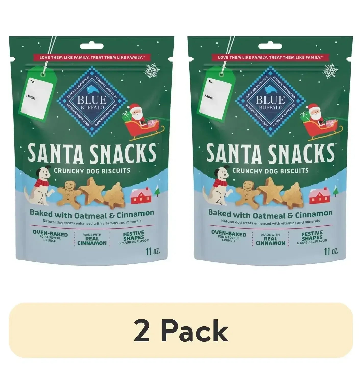 Blue Buffalo Santa Snacks Crunchy Dog Biscuits, Oven-Baked, Oatmeal & Cinnamon, 11-oz. Bag