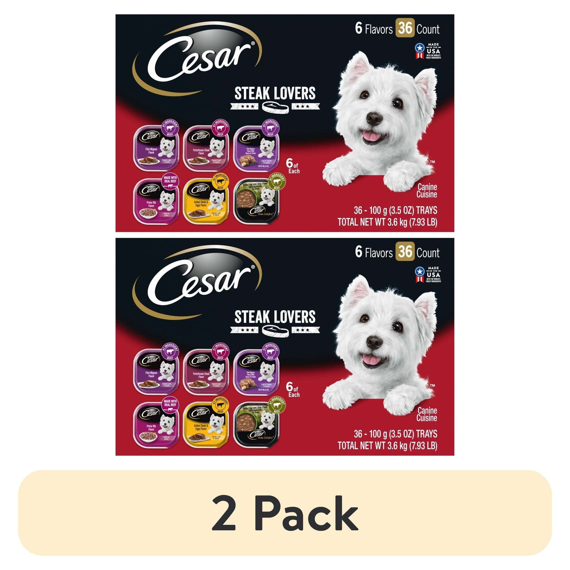 Cesar Steak Lovers Wet Dog Food Variety Pack, 3.5 Oz Trays (36 Pack)