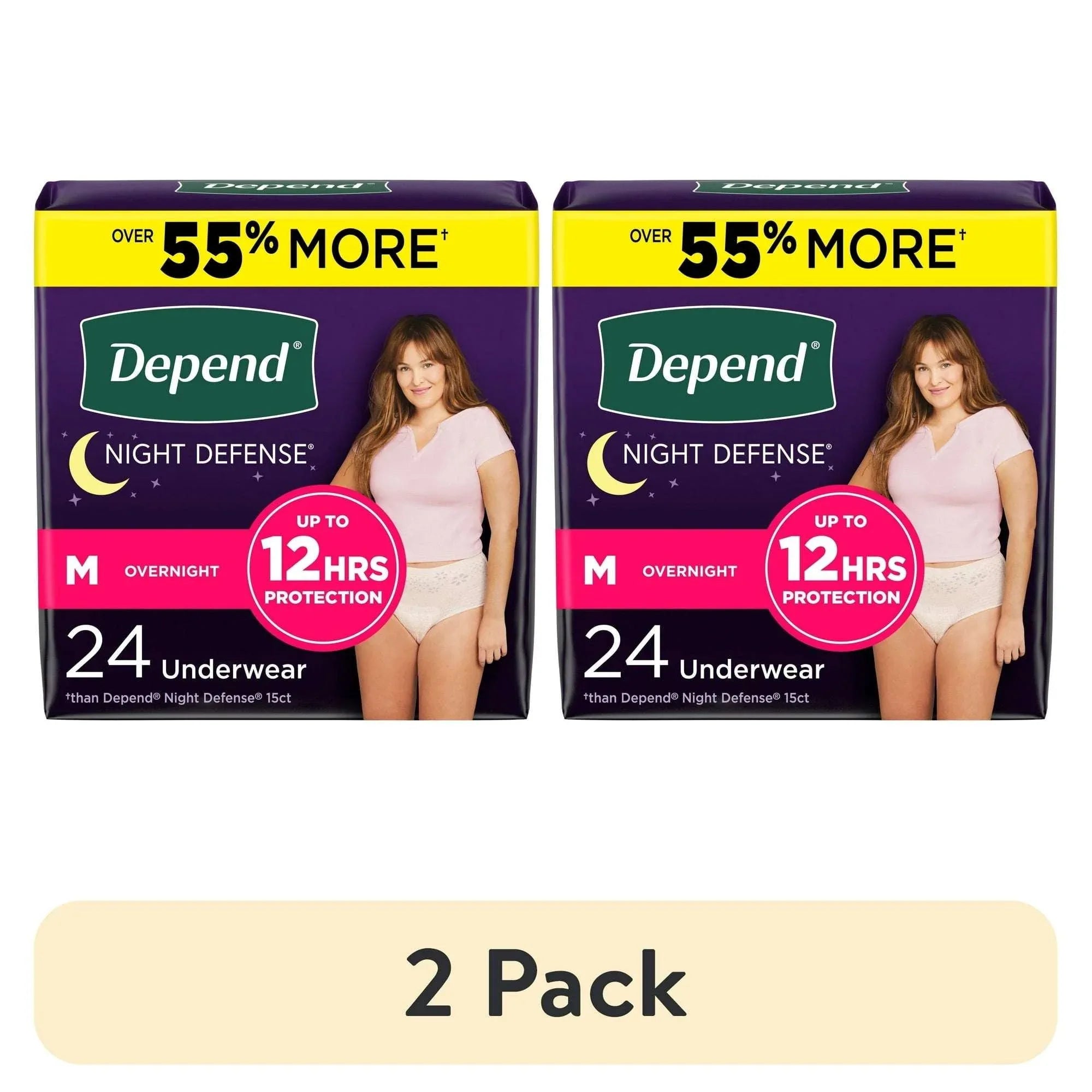 Depend Night Defense Incontinence Underwear for Women, Adult Diapers, M, 24 Count