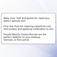 Cotton rounds usage info text panel for baby care and first aid.