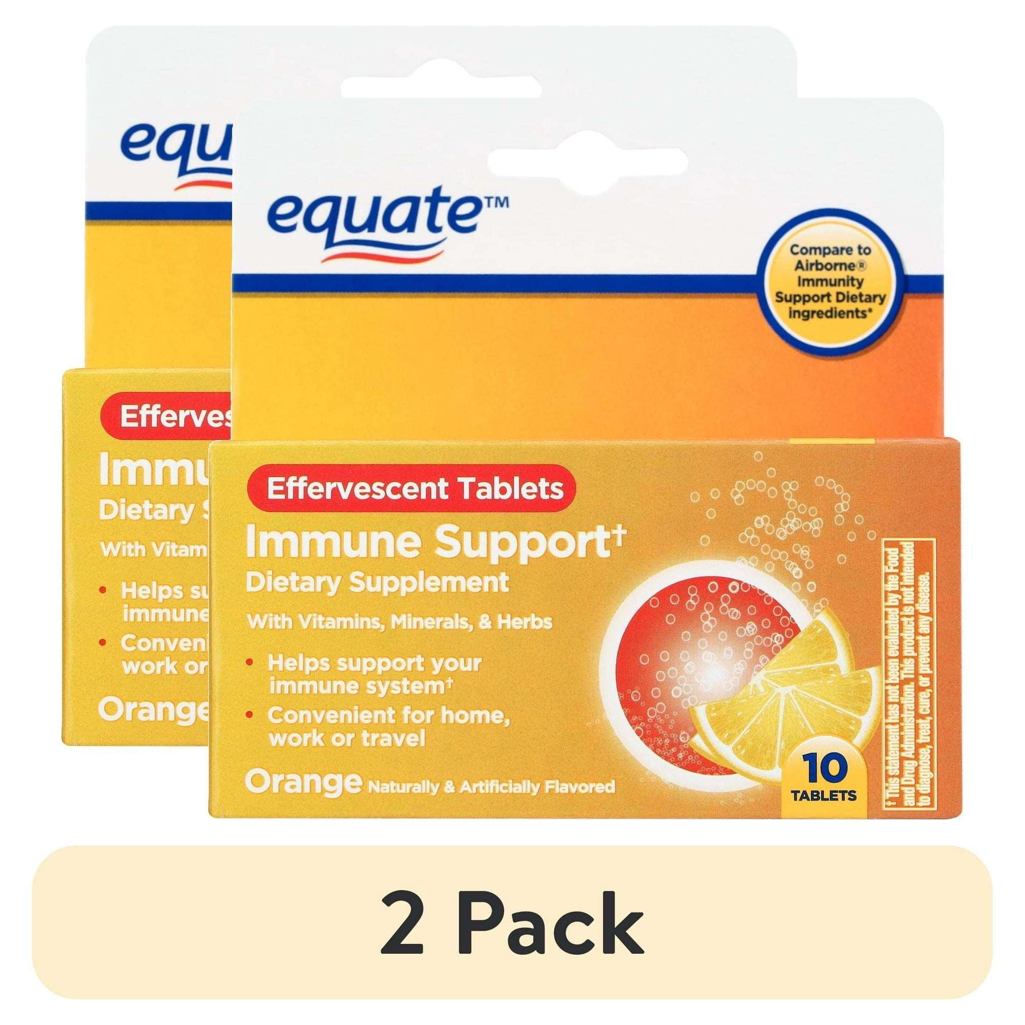 Equate Immune Support Dietary Supplement Effervescent Tablets, Orange Flavor, 10 Count, Compare to Airborne® Ingredients