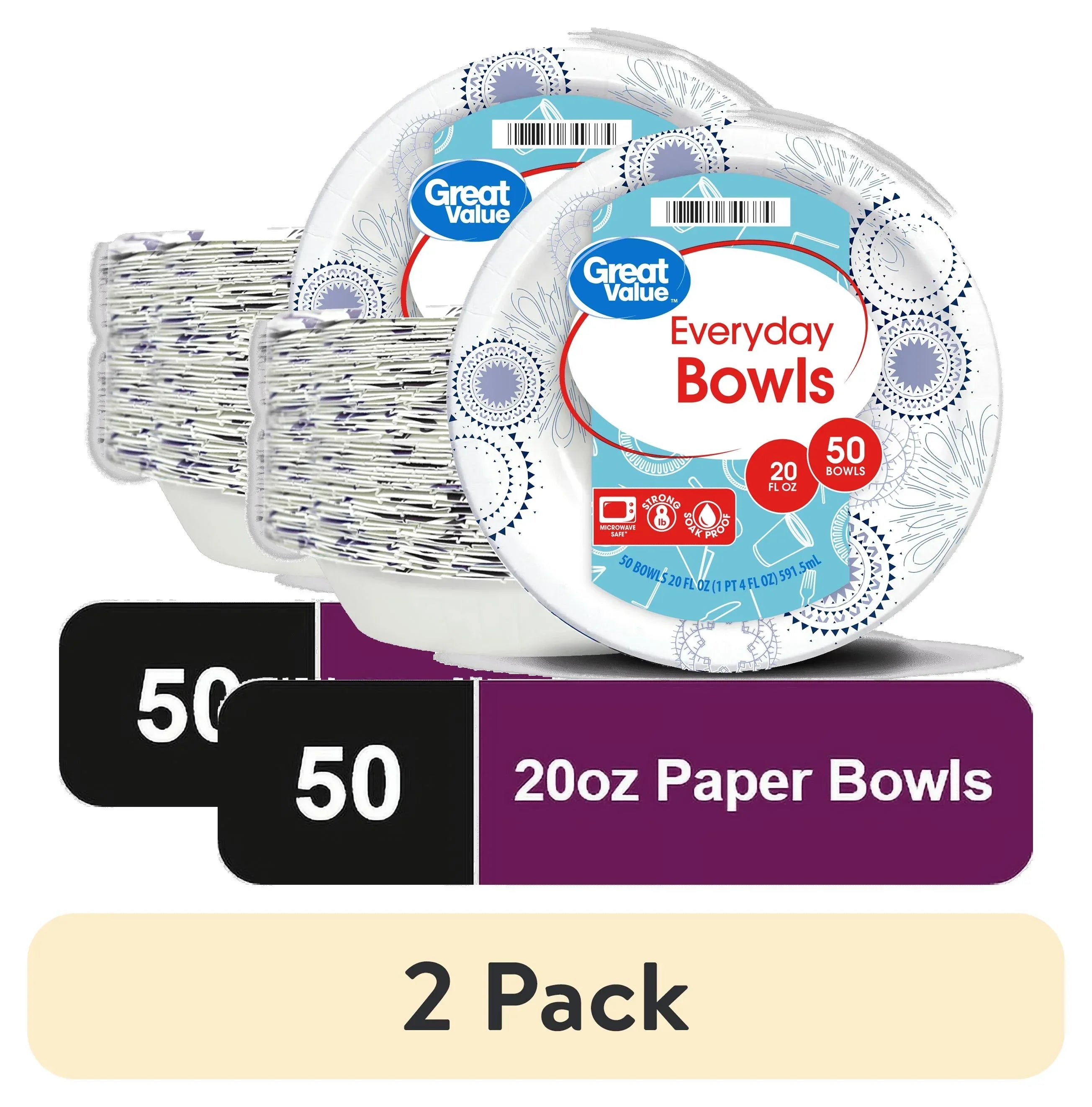 Great Value Everyday Disposable Paper Bowls, 20 oz, 50 Count