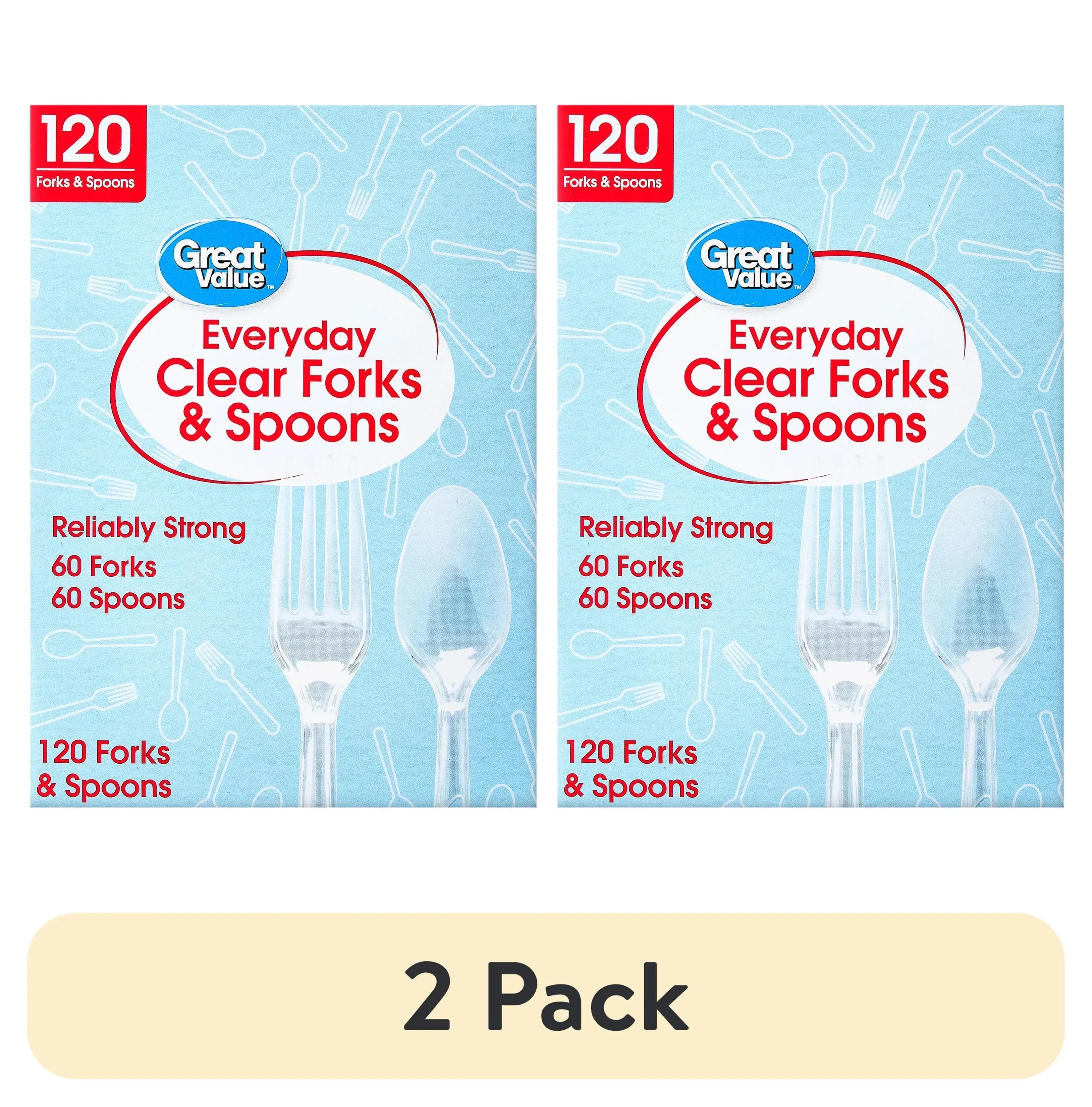 Great Value Plastic Everyday Clear Fork and Spoon Combo, 120 Count