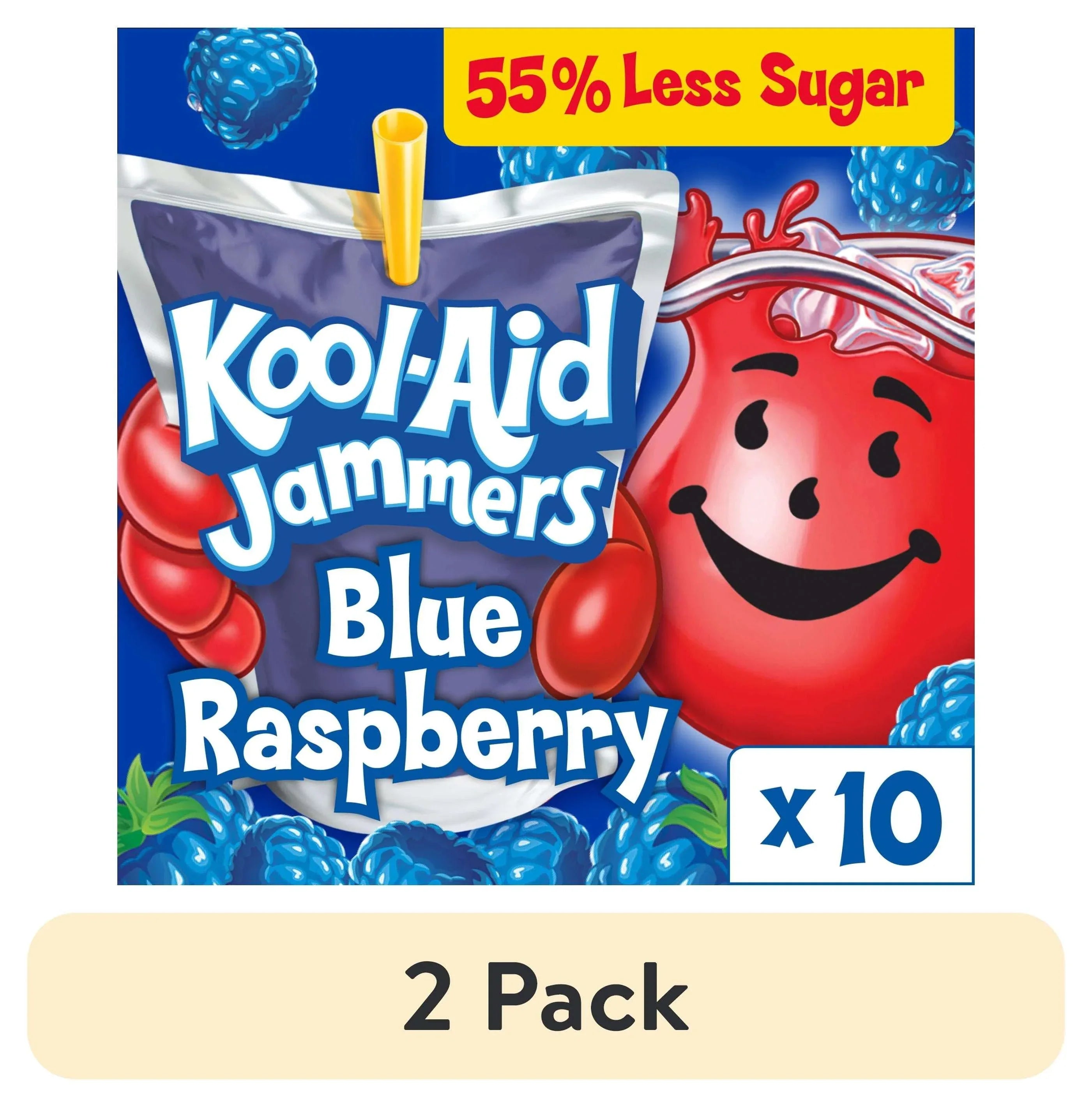 Kool-Aid Jammers Artificially Flavored Drink, 10 Pouches, for School Lunches and On-the-Go Hydration, Blue Raspberry Flavor, Excellent Source of Vitamin C, 6 fl oz