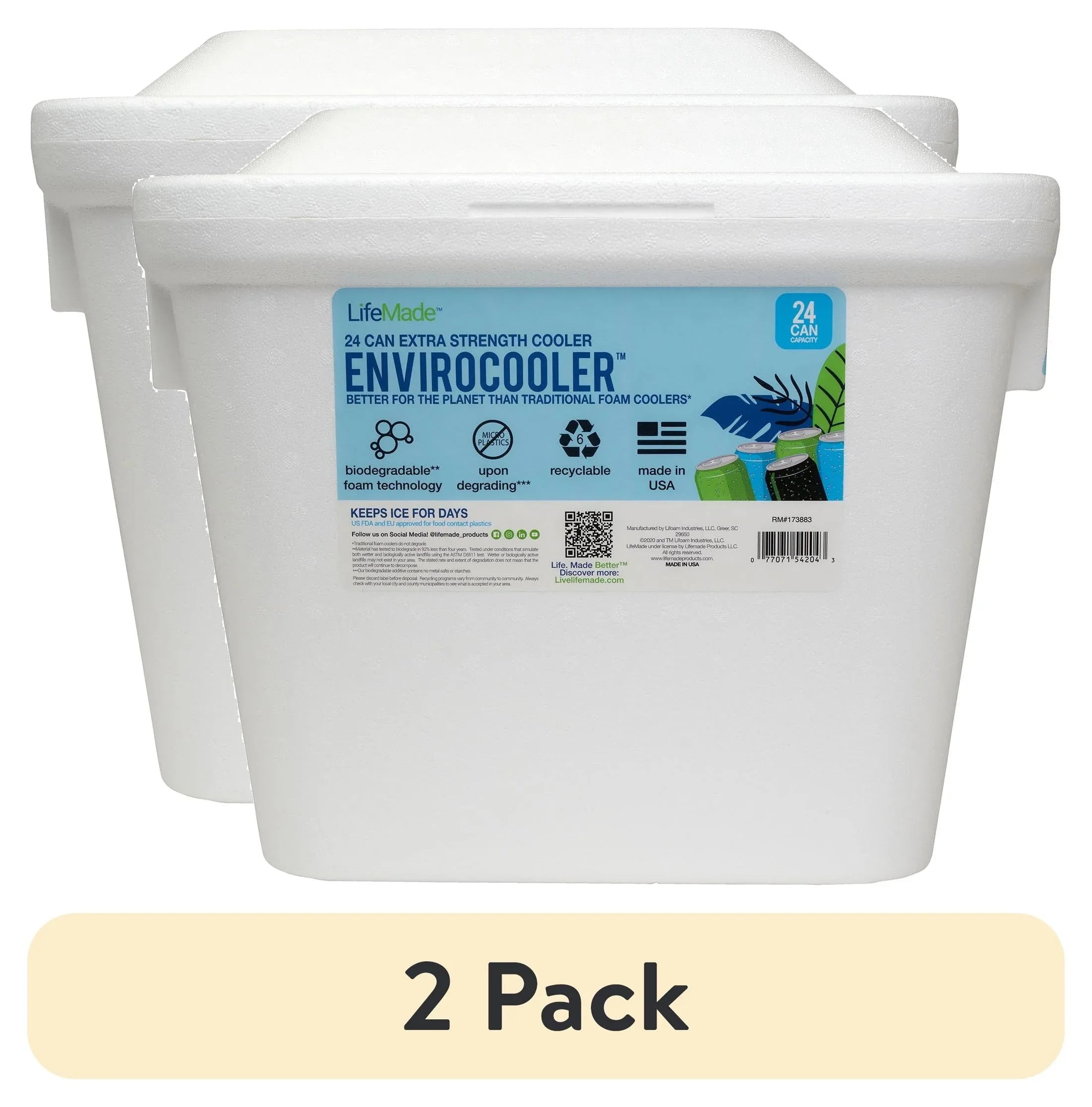 Lifoam 28Qt Envirocooler 24 Can Capacity Foam Cooler, White, 1 Count and FreezPak Small Ice Pack, 1 Count - USA MEGA SHOP
