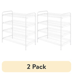 Mainstays Steel Wire Shoe Organizer, 4-Tiers, 12 Shoe Pair Capacity, Durable Shoe Rack, White
