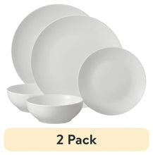 White glazed stoneware dinnerware set with plates and bowls, 2-pack