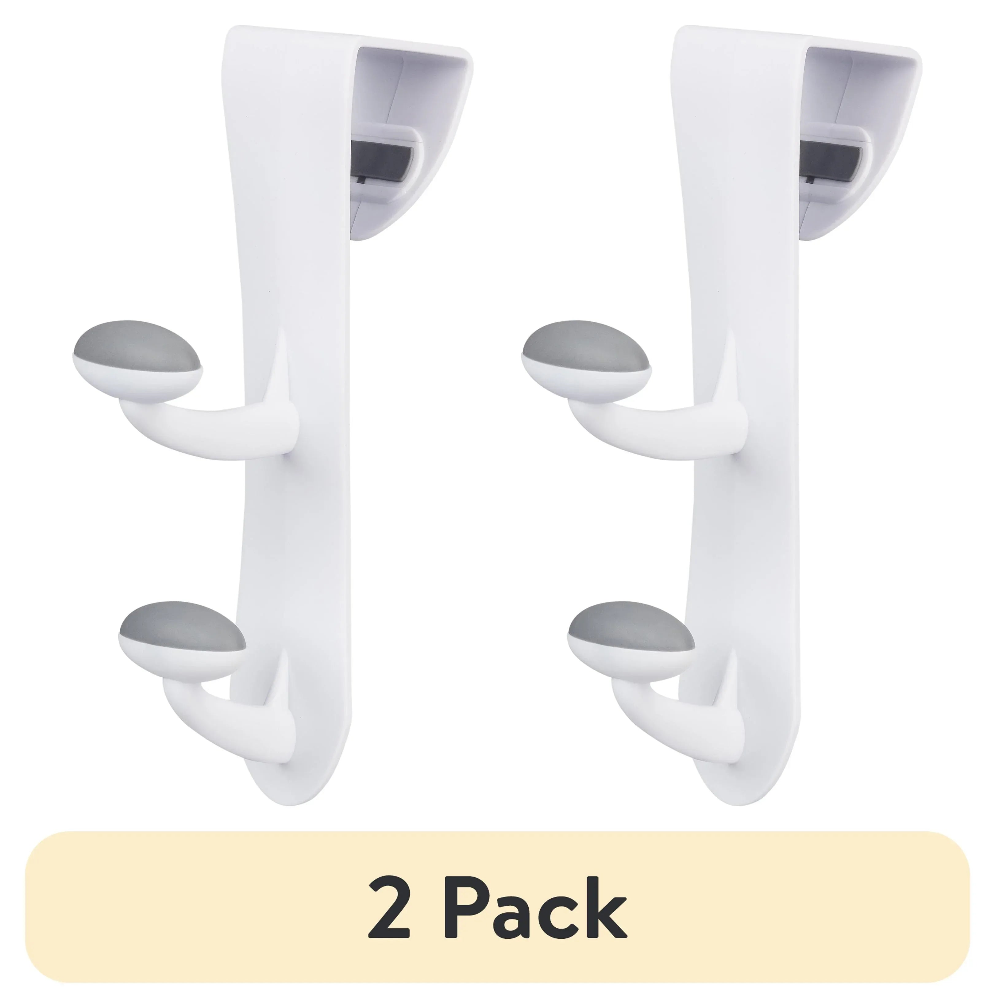 Mainstays White Over the Door Rubber Grip Hooks for Closet and Bathroom Storage, 2 Pack