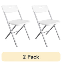White resin folding chairs, 2-pack with molded seat and backrest and silver legs