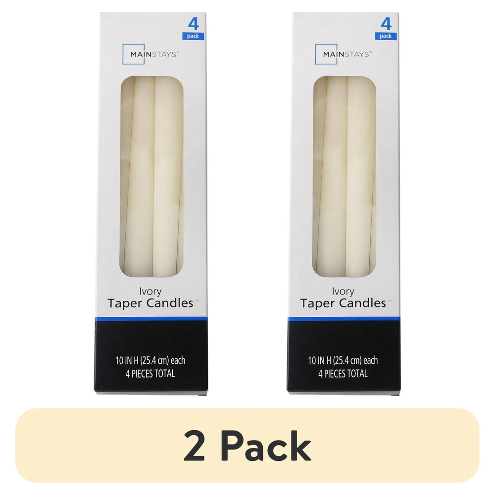 Mainstays Single Wick 10" Taper Candle, Unscented, Ivory, 4 Pack - USA MEGA SHOP
