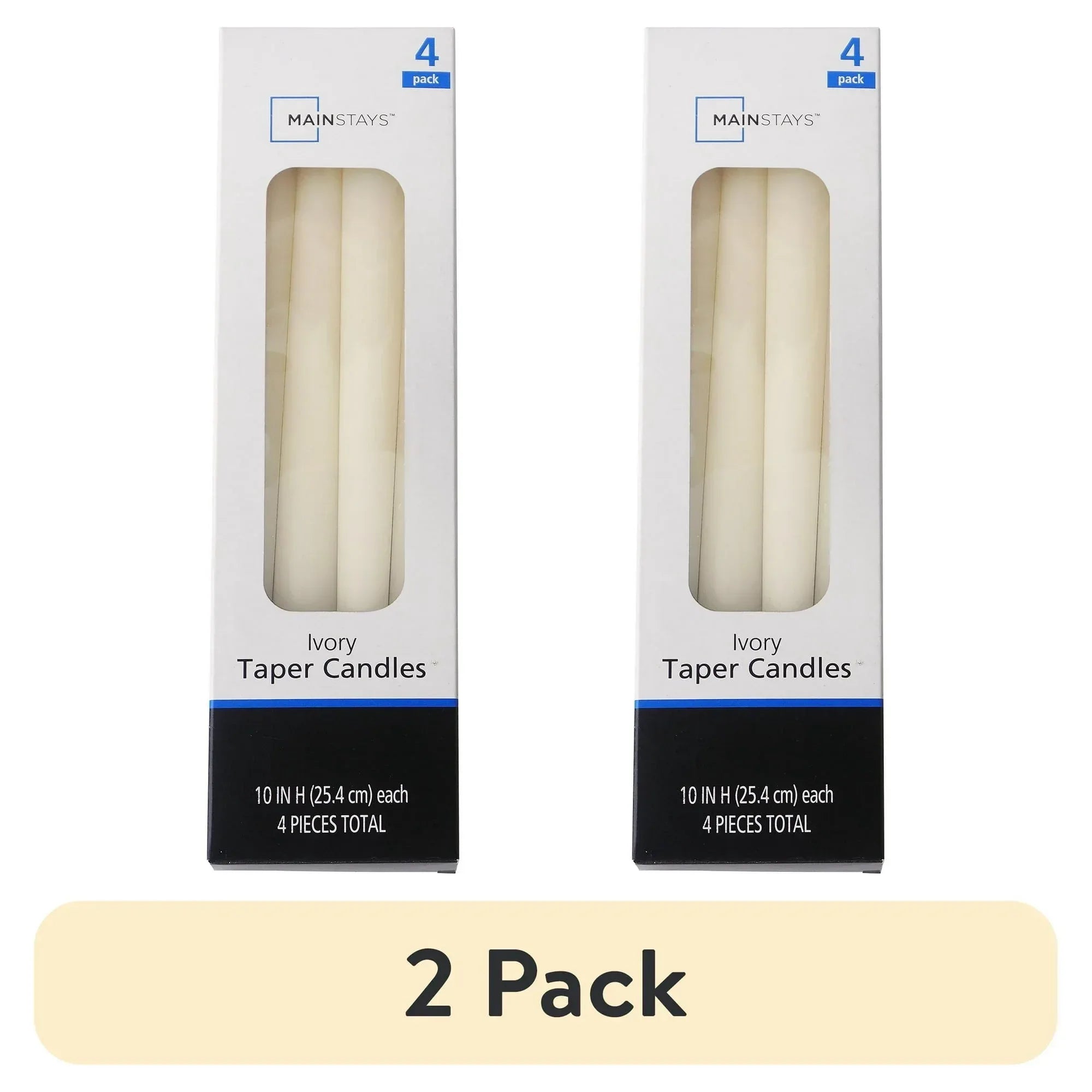 Mainstays Single Wick 10" Taper Candle, Unscented, Ivory, 4 Pack