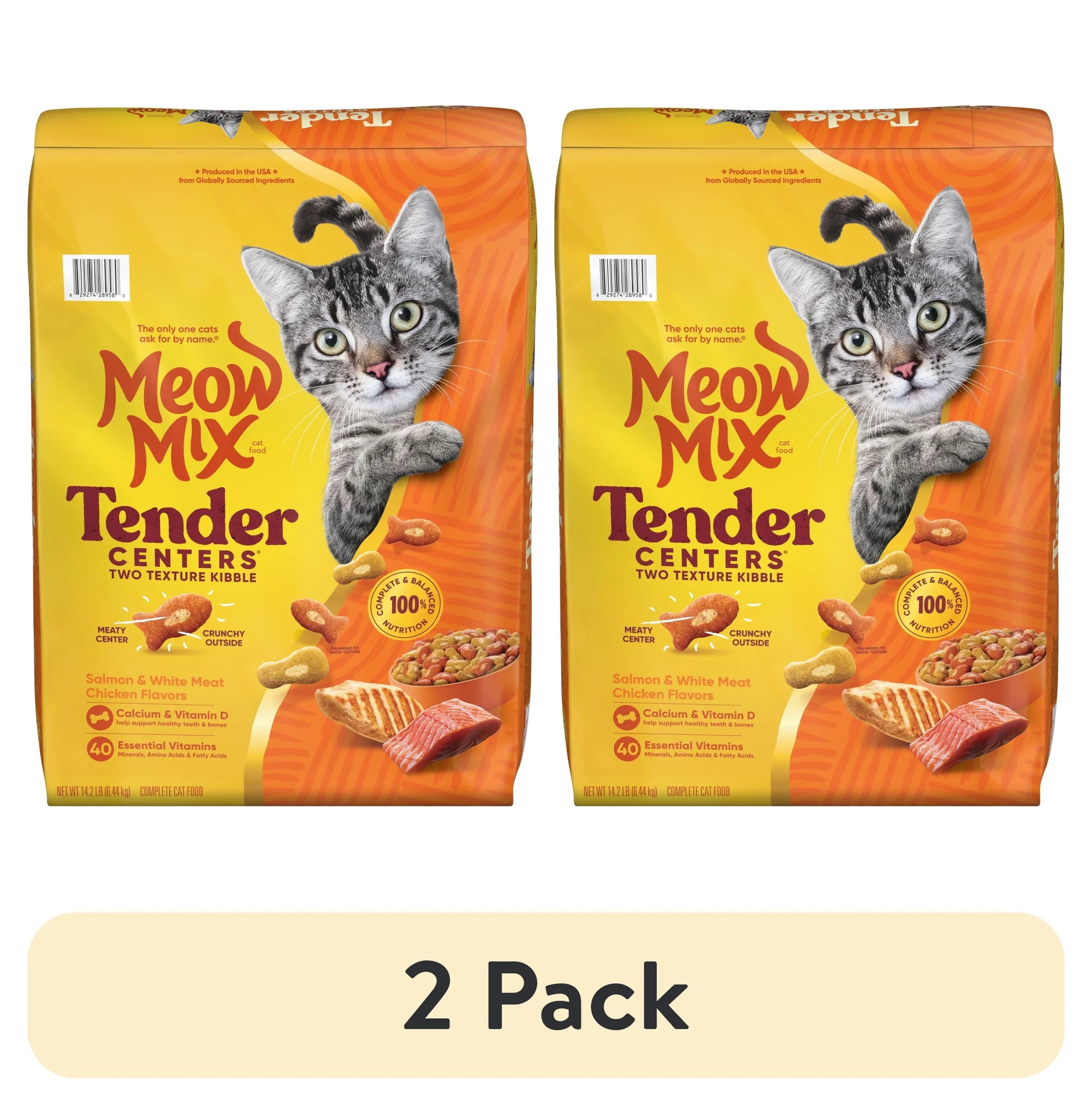Meow Mix Tender Centers Salmon & White Meat Chicken Flavors, Dry Cat Food, 14.2 lb. Bag