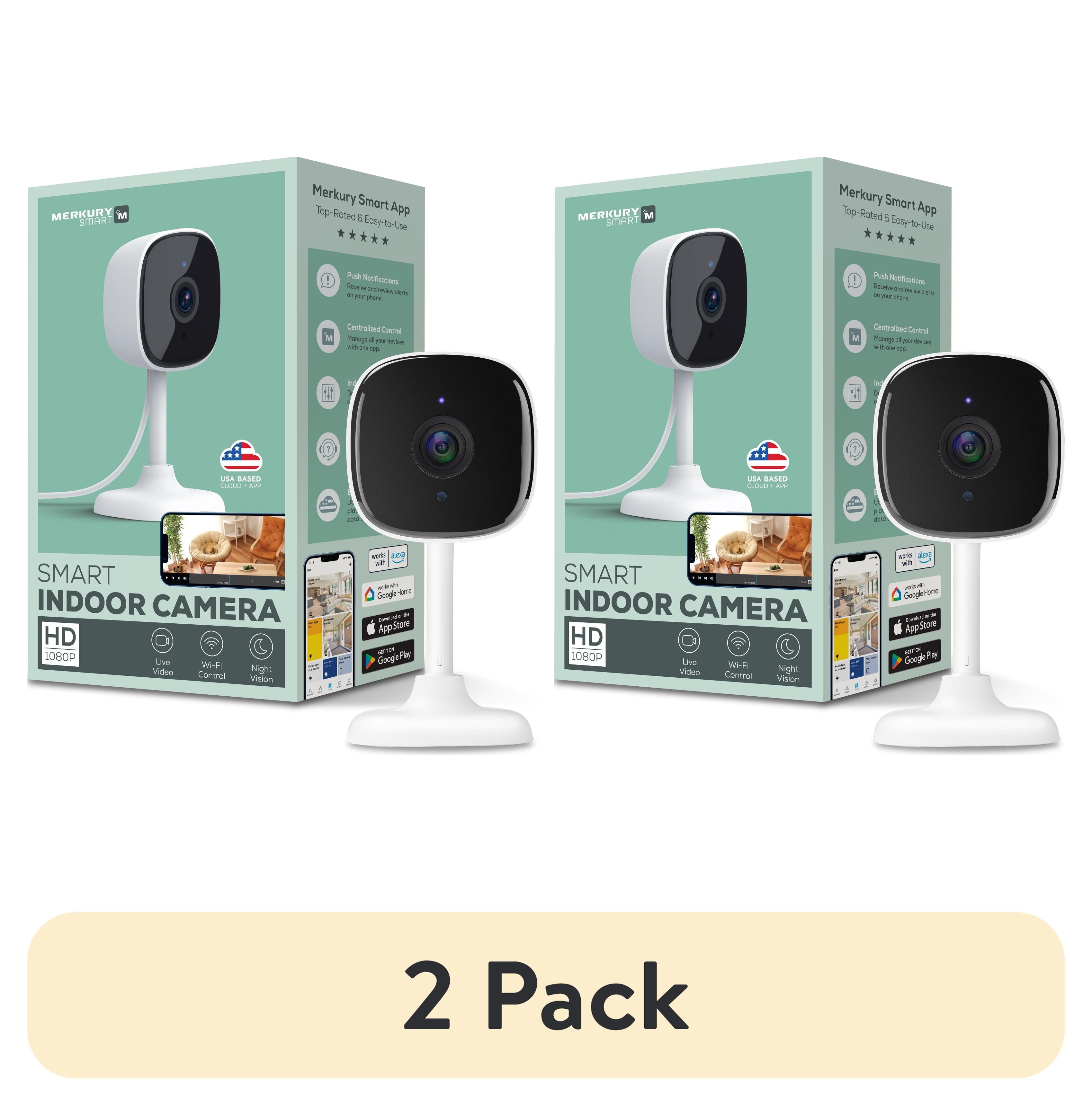 Merkury Smart Indoor Camera 1080p - Wi-Fi Security Cam with Night Vision, White (1-Pack)