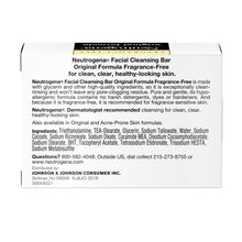 Neutrogena facial cleansing bar box back with ingredient panel