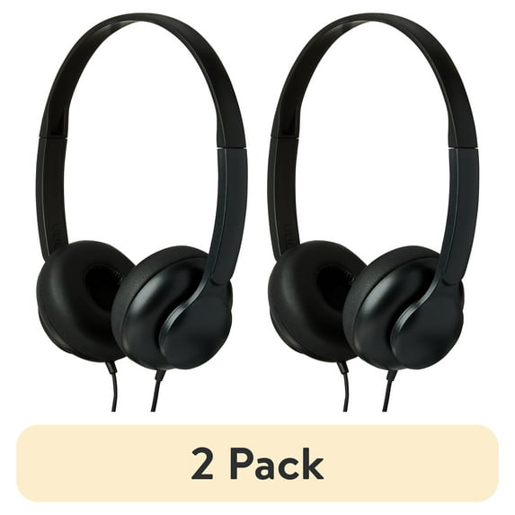 onn On-Ear Headphones Black Lightweight, Adjustable Headband, AUX Cord
