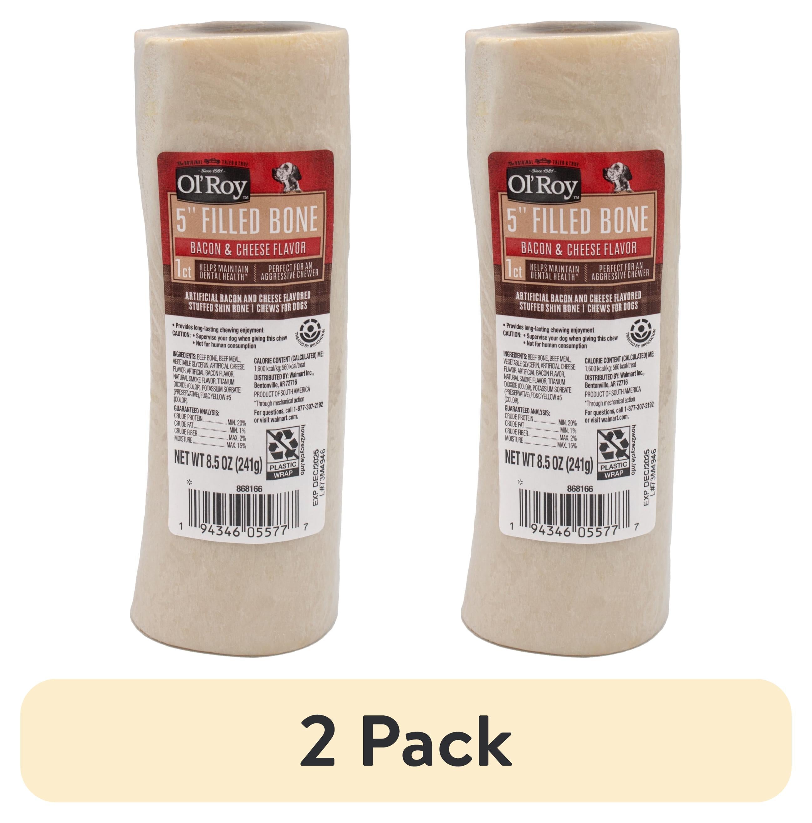 Ol' Roy 5" Stuffed Shin Dog Dry Chew Bone, Bacon & Cheese 1 Count