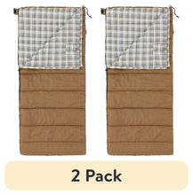 Adult sleeping bags, 2-pack, brown with plaid flannel liner and tied hood
