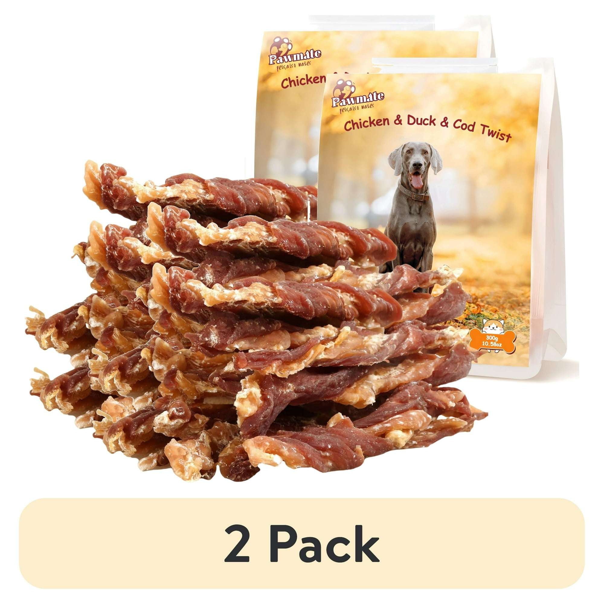 Pawmate Chicken Jerky & Duck & Cod Twist Dog Treats, Premium Pure Meat Snacks for All Dogs, 28-29 Count