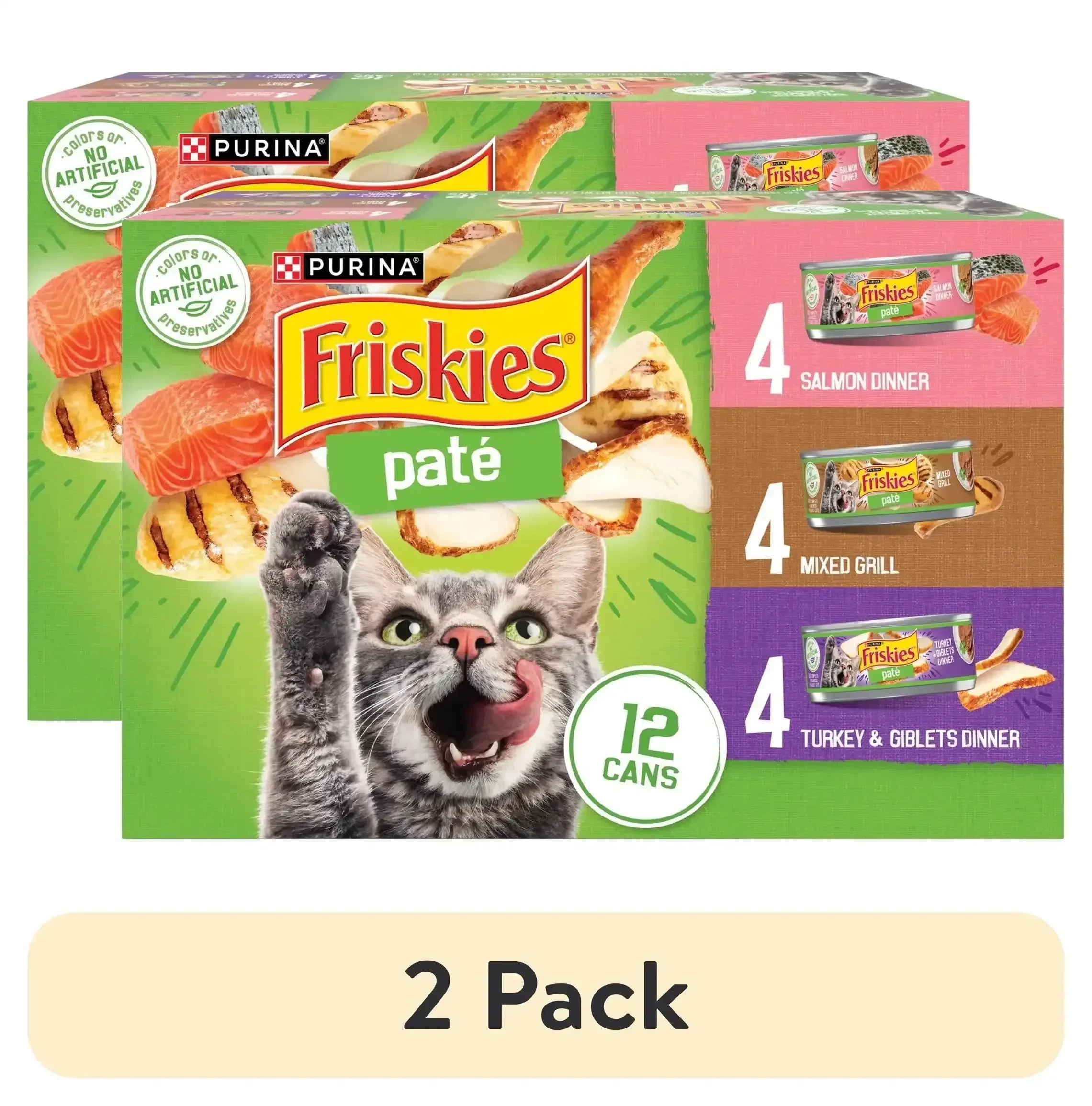 Purina Friskies Pate Salmon, Turkey, and Mixed Grilled, Wet Cat Food, 5.5 oz Can, 12 Pack