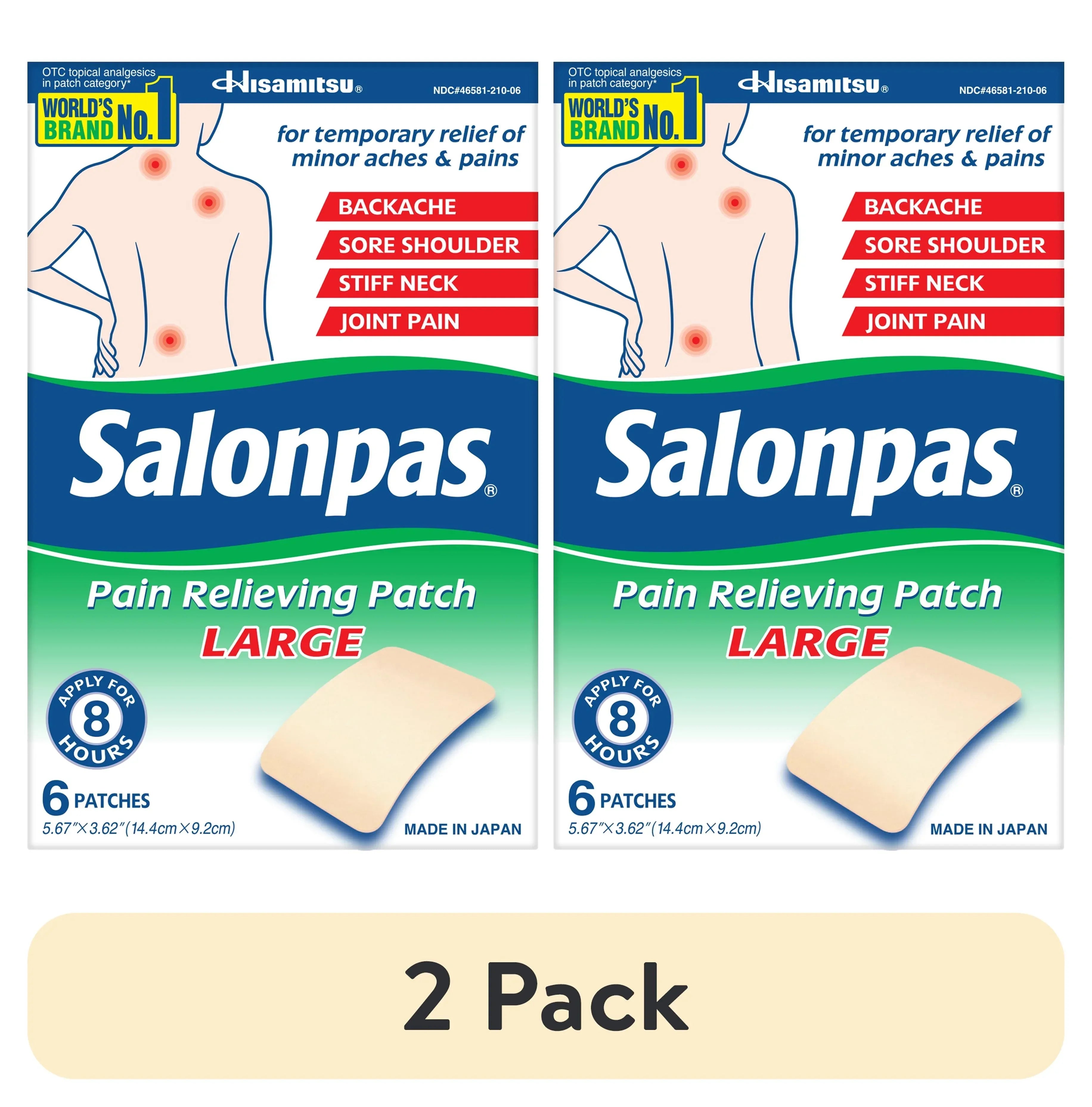 Salonpas 8 Hour Pain Relief Patch with Camphor 3.1% & Menthol 6% for Back & Muscles, Large, 6 Count