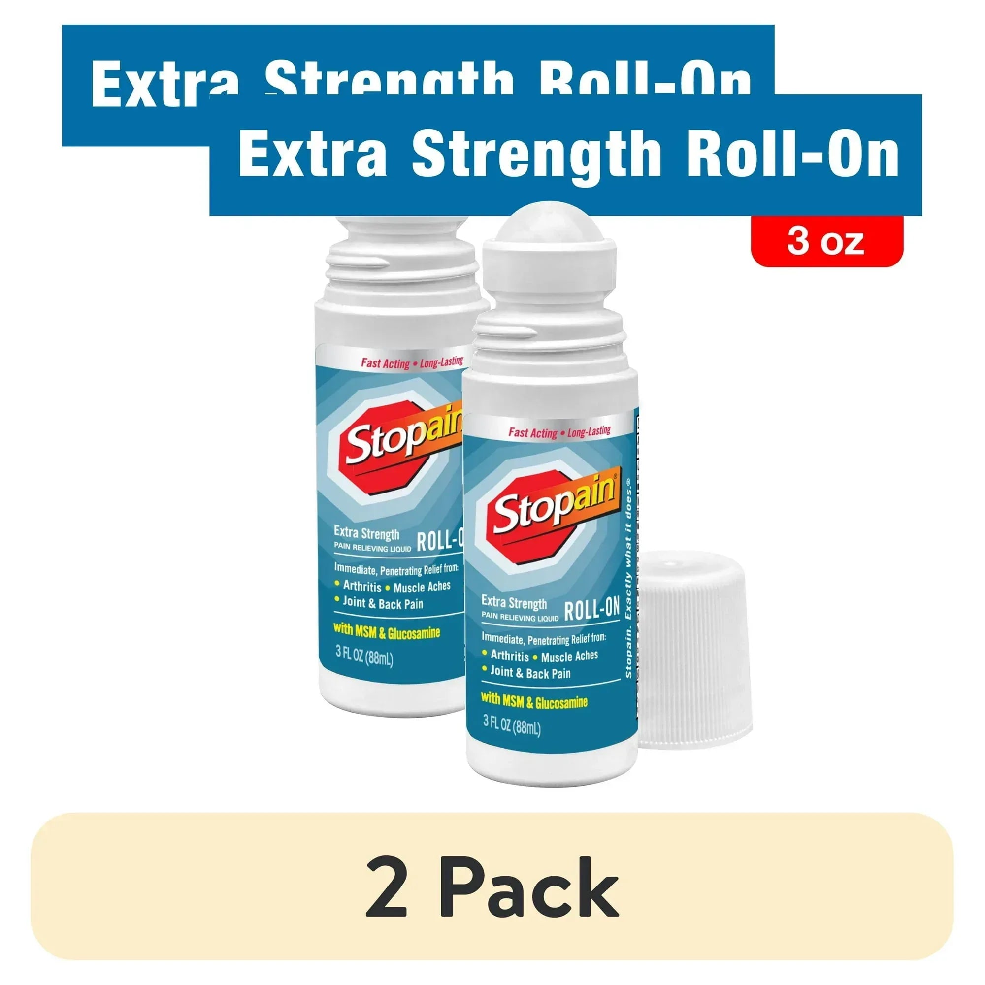 Stopain Extra Strength Roll-On Pain Reliever for Muscle & Joint Pain, 3 oz