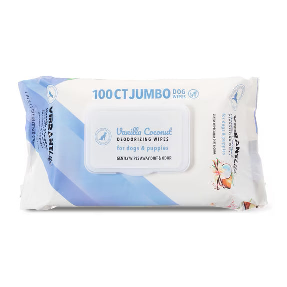 Vanilla Coconut deodorizing wipes for dogs and puppies, 100 ct jumbo pouch